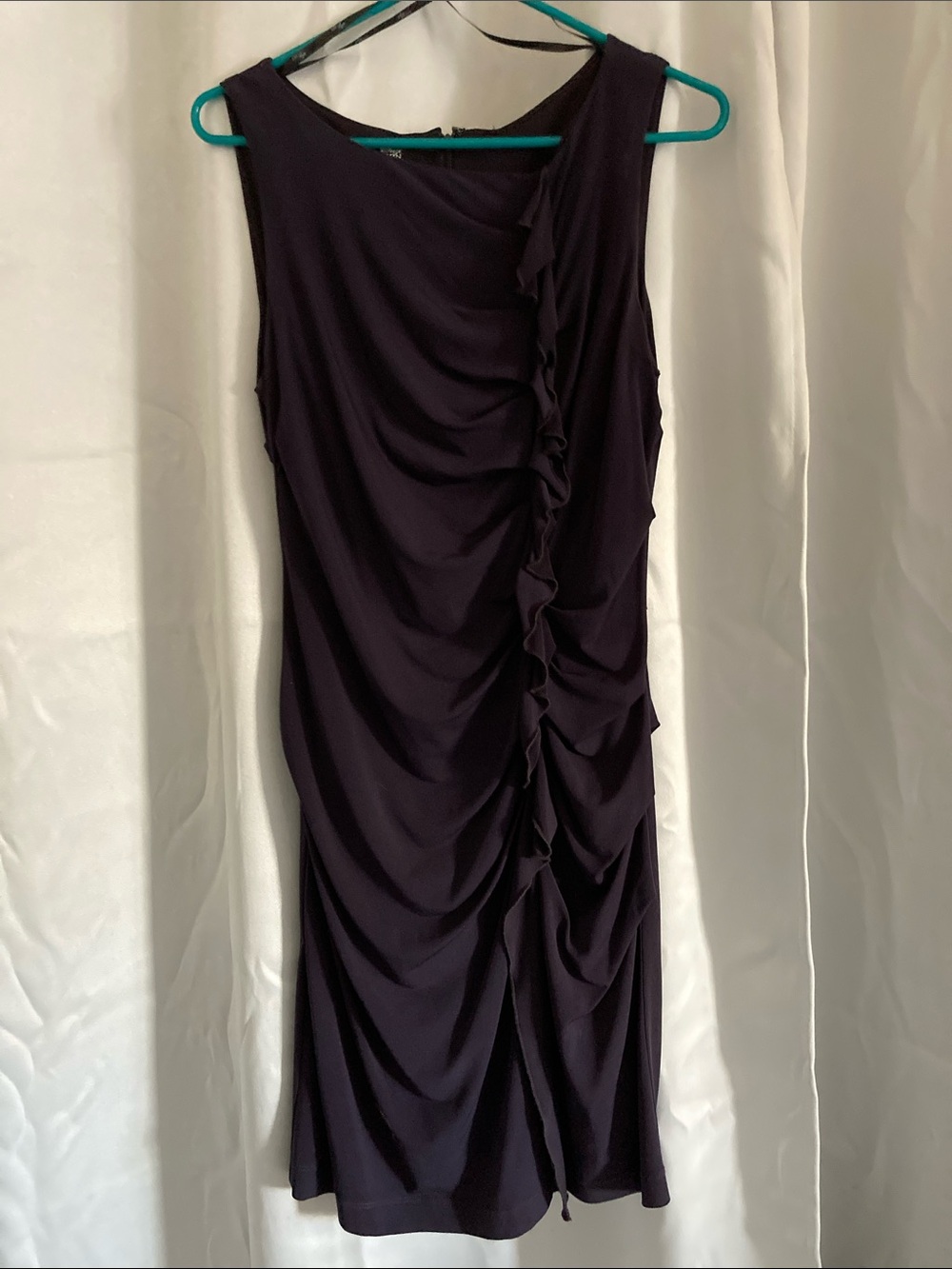 Suzi Chin Sleeveless Ruched Sheath Dress in Midnight Plum